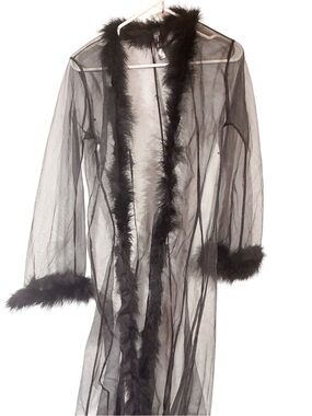 Be Wicked Exotic Feathers Feather Trimmed Lingerie Robe Black One Size